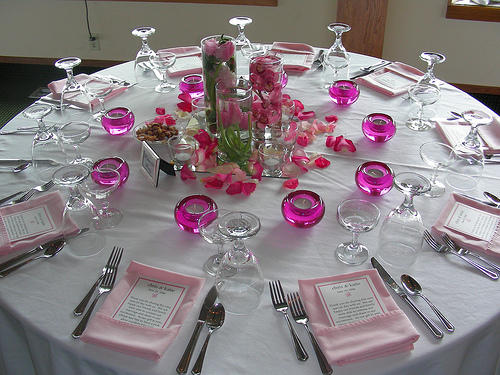 Pink Rose Petals Falling. table centerpiece ideas.